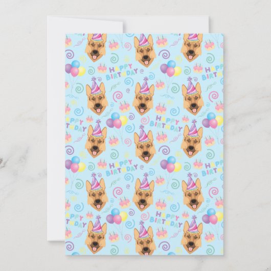 German Shepherd Birthday Invitation in Blue 招待状 (裏面)