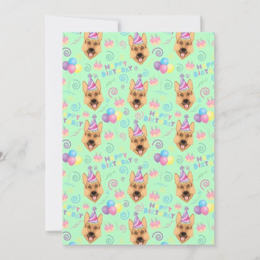 German Shepherd Birthday Invitation in Green 招待状 (裏面)