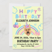 German Shepherd Birthday Invitation in Yellow 招待状 (正面)
