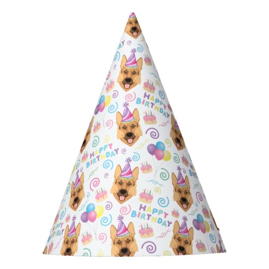 German Shepherd Birthday Party Hat White パーティーハット (正面)
