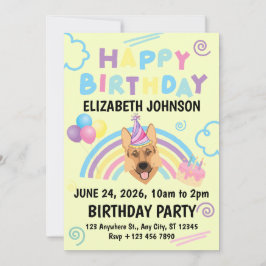German Shepherd Birthday Party Invitation Yellow 招待状
