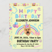 German Shepherd Birthday Party Invitation Yellow 招待状 (正面/裏面)
