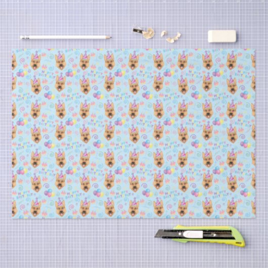 German Shepherd Birthday Tissue Paper in Blue 薄葉紙 (クラフト)