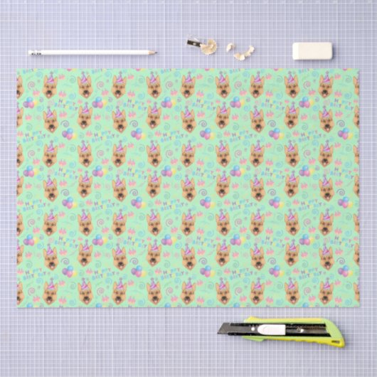 German Shepherd Birthday Tissue Paper in Green 薄葉紙 (クラフト)