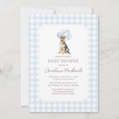 German Shepherd Blue Gingham Baby Shower 招待状 (正面)