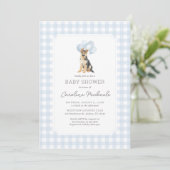 German Shepherd Blue Gingham Baby Shower 招待状 (スタンド正面)