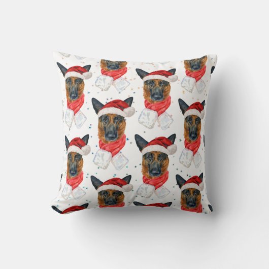 German Shepherd Breed Dog Pattern Stars Christmas クッション (正面)