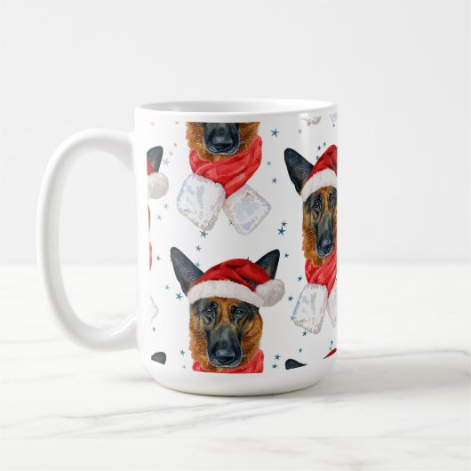 German Shepherd Breed Dog Pattern Stars Christmas コーヒーマグカップ (左)
