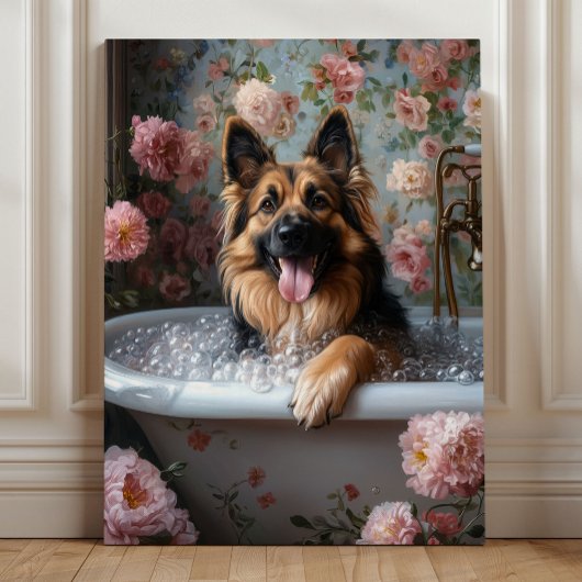 German Shepherd Bubble Bath Bliss キャンバスプリント