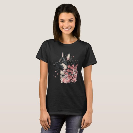 German Shepherd Cherry Blossom Dog Breed Japanese  Tシャツ (正面フル)