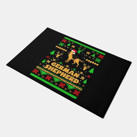 German Shepherd Christmas ドアマット (アングル)