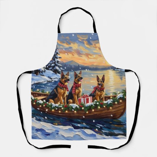German Shepherd Christmas Boat Holiday エプロン (正面)
