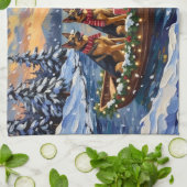 German Shepherd Christmas Boat Holiday キッチンタオル (折り畳み)