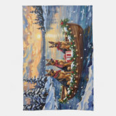 German Shepherd Christmas Boat Holiday キッチンタオル (縦)