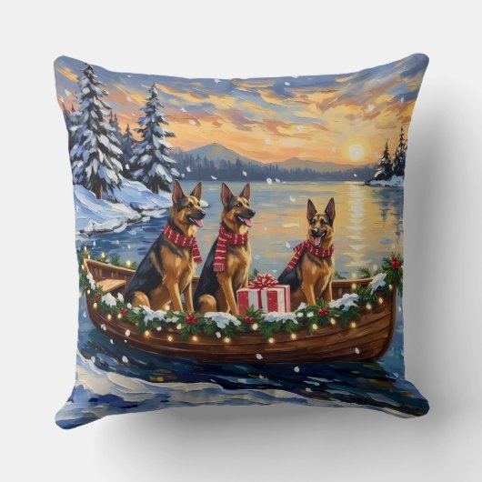 German Shepherd Christmas Boat Holiday クッション (裏面)