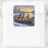 German Shepherd Christmas Boat Holiday スクエアシール (バッグ)