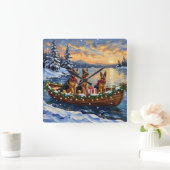German Shepherd Christmas Boat Holiday スクエア壁時計 (ホーム)