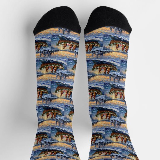 German Shepherd Christmas Boat Holiday ソックス (上部)