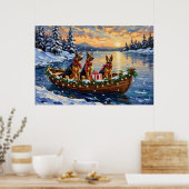 German Shepherd Christmas Boat Holiday ポスター (キッチン)