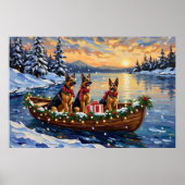 German Shepherd Christmas Boat Holiday ポスター (正面)