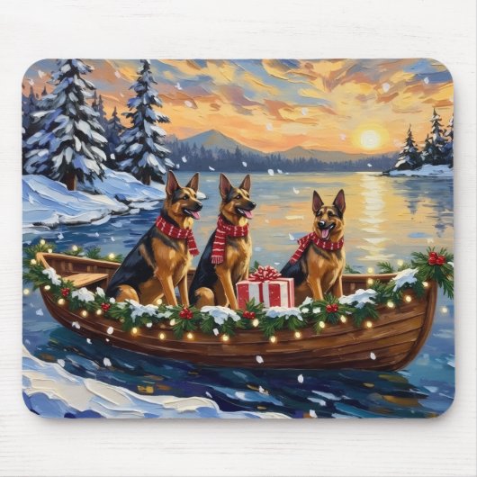 German Shepherd Christmas Boat Holiday マウスパッド (正面)