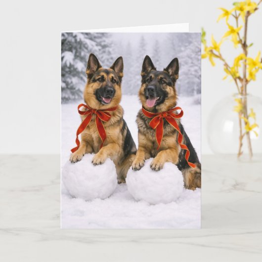 German Shepherd Christmas Card カード (黄色い花)