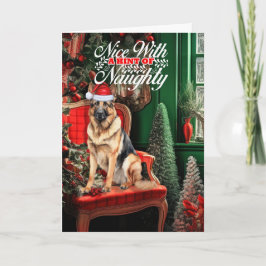 German Shepherd Christmas Dog Naughty or Nice シーズンカード