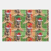 German Shepherd Christmas Dog Red Holiday Plaid ラッピングペーパーシート (正面3)