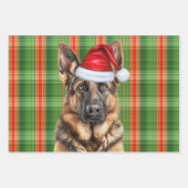 German Shepherd Christmas Dog Red Holiday Plaid ラッピングペーパーシート (正面2)