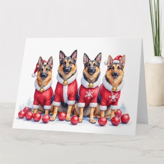 German Shepherd Christmas Dress Santa Hat カード (正面)