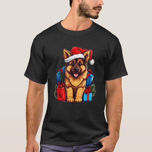 German Shepherd Christmas Fun Festive Holiday Dog  Tシャツ (正面)