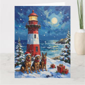 German Shepherd Christmas Lighthouse Holiday カード (正面)