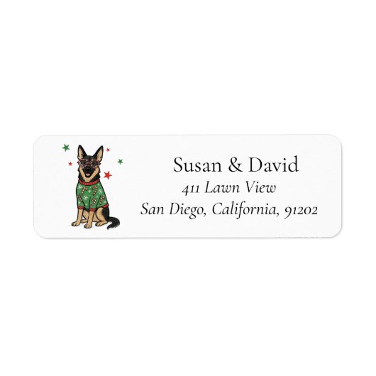 German Shepherd Christmas Pet Dog ラベル (正面)