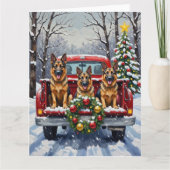 German Shepherd Christmas Red Truck Holiday カード (正面)