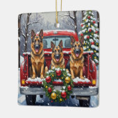 German Shepherd Christmas Red Truck Holiday セラミックオーナメント (左)