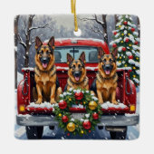 German Shepherd Christmas Red Truck Holiday セラミックオーナメント (正面)