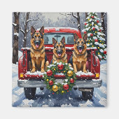German Shepherd Christmas Red Truck Holiday マグネット (正面)