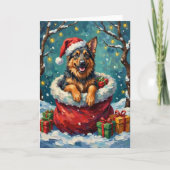 German Shepherd Christmas Santa Bag Adventure カード (正面)