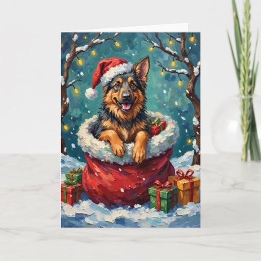 German Shepherd Christmas Santa Bag Adventure カード (正面)