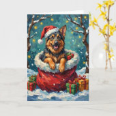 German Shepherd Christmas Santa Bag Adventure カード (黄色い花)