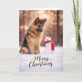 German Shepherd Christmas Snowman シーズンカード