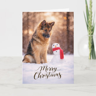 German Shepherd Christmas Snowman シーズンカード