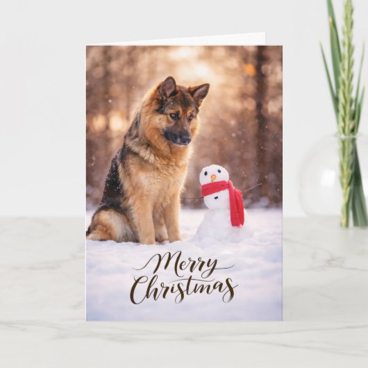 German Shepherd Christmas Snowman シーズンカード (正面)