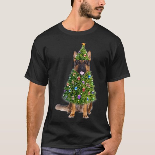 German Shepherd Christmas Tree Lights  Funny Gift  Tシャツ (正面)