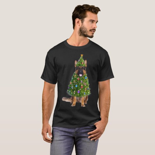 German Shepherd Christmas Tree Lights  Funny Gift  Tシャツ (正面フル)