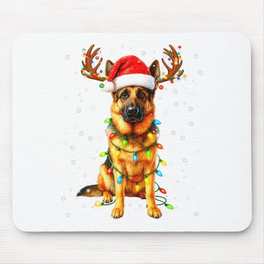 German Shepherd Christmas Tree Lights Pajama Dog L マウスパッド (正面)