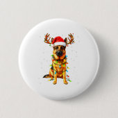 German Shepherd Christmas Tree Lights Pajama Dog L 缶バッジ (正面)