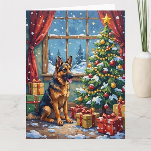 German Shepherd Christmas Under The Tree カード (正面)
