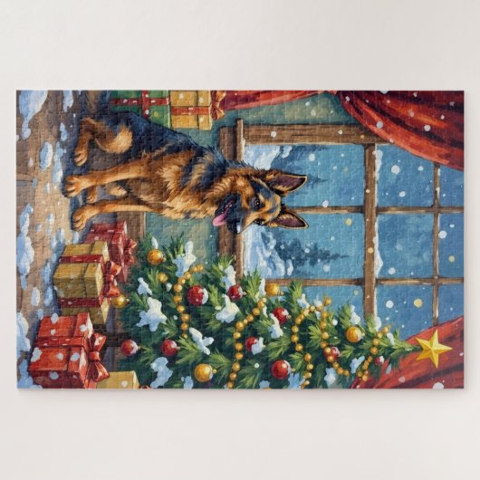 German Shepherd Christmas Under The Tree ジグソーパズル (横)