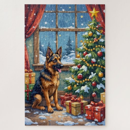 German Shepherd Christmas Under The Tree ジグソーパズル (縦)
